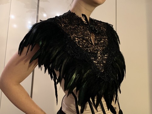 Black feather jacket victorian - jacket,