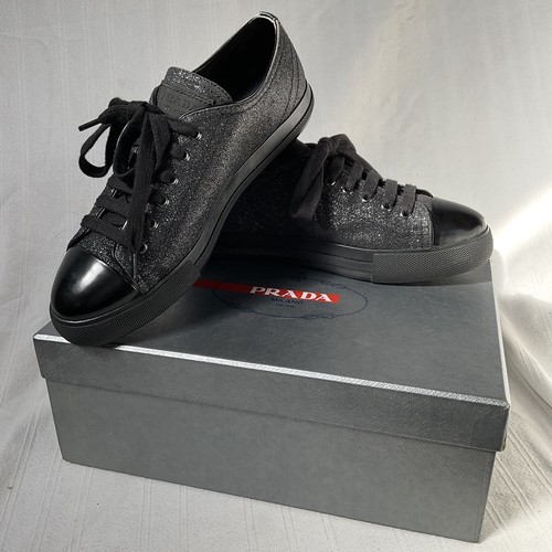 Prada black glitter trainers - black,