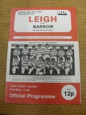 23/04/1978 Rugby League Programme: Leigh v Barrow (team changes). Item appears t