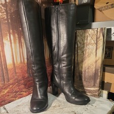 Next Womens Black Leather Knee Length Boots Size UK 6