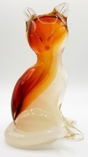 Murano mid century modern amber/cream glass cat ornament.