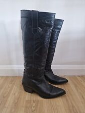 ZARA black leather cowboy boots UK 5 EU 38 pointed toe pull on western read