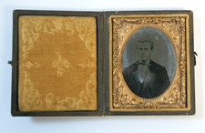 Victorian Ambrotype Of Gentleman In Embossed Folding Travel Case, Copper Mount