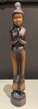 Vintage Carved Statue Wood Thai Sawasdee Lady Woman Welcome Figurine 15” Rustic