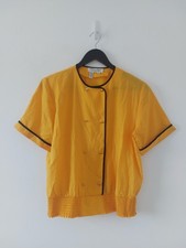 Vintage Womens Blouse Top Shirt Size 8 Yellow 80s Ladies Smart Work Oriental
