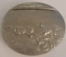 Fine Antique Cornish Pewter Snuff Box With Pointers Hunting by James Dixon 