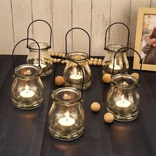 12 Glass Tea Light Candle Lanterns Hanging Indoor/Outdoor Holder Home/Wedding