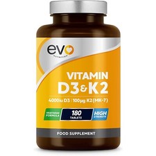 Vitamin D3 4000iu & Vitamin K2 100ug MK7  | 180 Vitamin D3 K2 Vegetarian Tablets