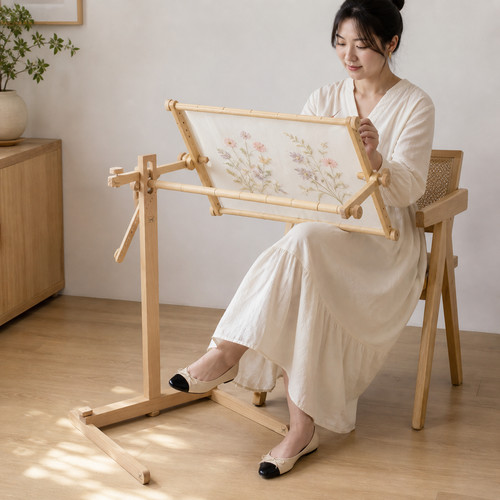 Wood embroidery stand - wood, floor
