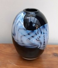 Karlin Rushbrooke Studio Art Glass Vase Jet Black Opal Galaxy 