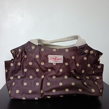 Cath Kidston Plum Cream Spotted Cotton PVC Leather Trim Carryall Handbag Tote