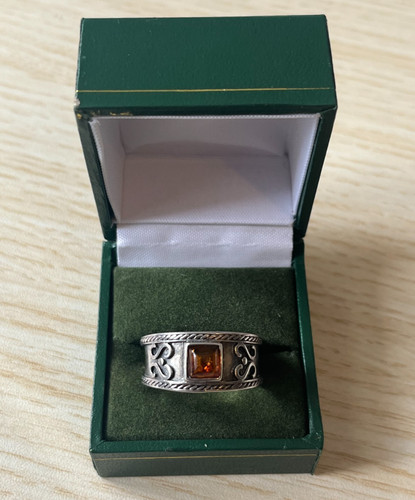 Silver amber stone - stone, set