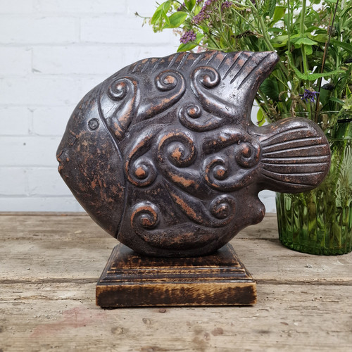 Vintage terracotta fish - terracotta,