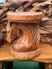 Wooden Full Wood Stool / Small Table Tall 50 cm Top 40 cm Horse Head Home Decor