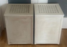 TWO Wooden Storage Stools Laundry Bins Linen Toy Baskets Bathroom Bedroom Box