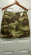 Women F&F UK 12 EU 40 Green Mix Army Camo Short Length Denim Jean A Line Skirt