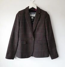 Joules Blazer Jacket Brown Wool Blend Check Tweed Hacking Size 8