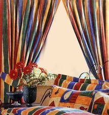 66 " x 54" CURTAINS HICKORY STRIPE BLUE TERRACOTTA YELLOW GREEN RETRO RUSTIC