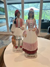 EMPTY METAXA - GREEK OUZO LIQUEUR CERAMIC STATUE BOTTLE VINTAGE  SET (Rare)