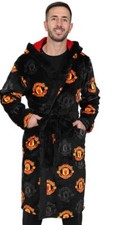 Manchester United F.C. Mens Official Dressing Gown Fleece Hooded Man Utd Robe