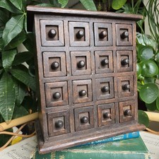 Vintage Rustic Indian Wooden Spice Tea Drawers Apothecary Storage Box Large