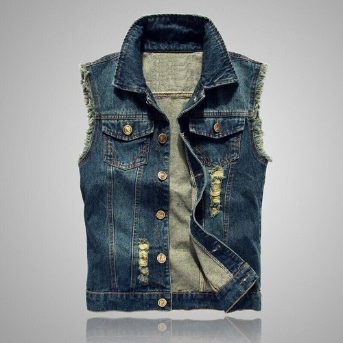 Mens ripped denim vest - ripped,