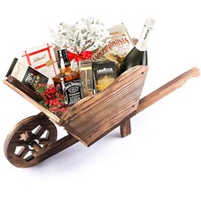 WOODEN WHEEL BARROW WINE BASKET FRUIT CART CHRISTMAS WINE GIFTS STORAGE PLANTER