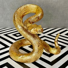 Gold Coiled Serpent Snake Sculpture Decorative Resin Reptile Ornament Figurine 