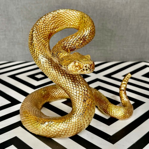 Gold coiled serpent - gold, snake