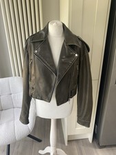 ZARA FAUX LEATHER KHAKI CROPPED JACKET OVERSIZED SIZE S SMALL 8 10 MOLLY MAE