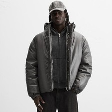 Zara Faux Leather Padded Jacket Size Small Mens Grey 