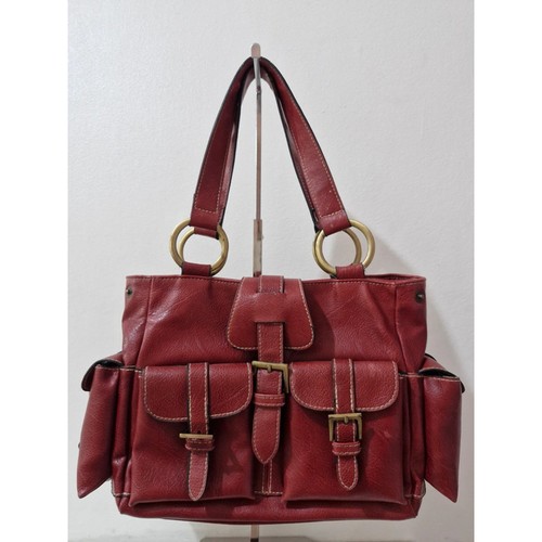Vintage red bag satchel brass - red,