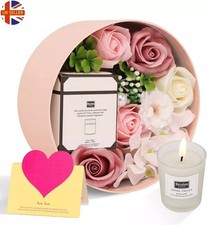 Birthday Gift Box for Women Soaps Flower Round Box with Scented Candle (Pink)