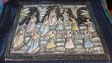 Large Vintage Hand Painted Indian Painting on Cloth - Fabric Wall Art from India