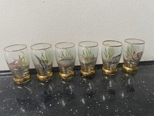 Set Of 6 Vintage Shot Glasses, Tropical Fish, Lovely Details. (Q)