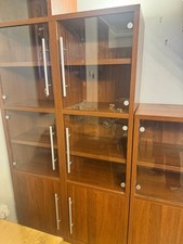 IKEA Dark Wood Cabinet With Glass And Wood Doors 3 Storey With Shelves Unit