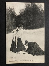 Fixing Her Up! Canadian Winter Scene Canada Vintage Postcard T6
