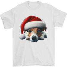 Christmas Jack Russell Wearing an Xmas Hat Dog Mens T-Shirt 100% Cotton
