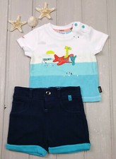 TED BAKER Baby Boys Clothes Navy Shorts & Logo T-Shirt Outfit 0-3 Months Ex Con