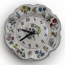 Vintage Retro Kitchen  WALL  CLOCK Floral Botanical Plate Ceramic British 