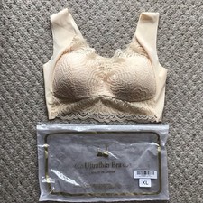 ULTRATHIN Skin Colour Bra No Wires Pretty Lace Wide Straps Size XL NEW