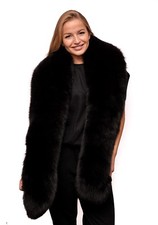 Premium Quality Saga Furs Jet Black  Fox Fur Shoulder Wrap Scarf Boa Stole 70"
