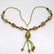 Boho Statement Tassel Necklace Chunky Sparkly Green Acrylic Confetti Beads Bold