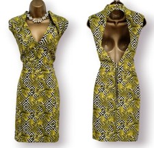 Karen Millen BNWT Cutout High Neck Jacquard Wiggle Pencil Occasion Dress UK 14