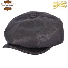 Men's Leather Newsboy Flat Cap Gatsby Baker Boy 8 Panel Cabbie Hat UK