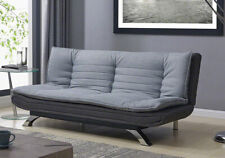 Fabric Sofa Bed 3 Seater Grey Charcoal Duo Contrast Pillow Top Chrome Legs