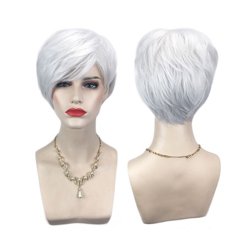 Short straight white women wig - women,