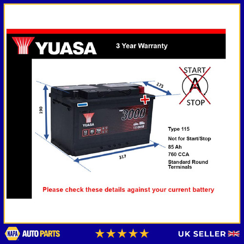 Car battery ybx3115 yuasa - car,