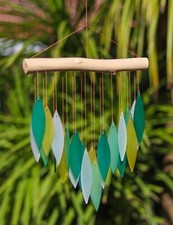 Glass Wind Chime Green Leaves Windchime Garden Art Home Decor Mobile Fair Trade