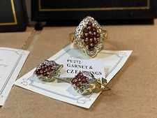 Giani Jewellery Gold Plated Ladies Garnet Stone Ring Size X & Matching Earrings: